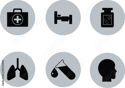 Flat Vector Medical Icons. Healthcare Kit and Tools Icons. EPS