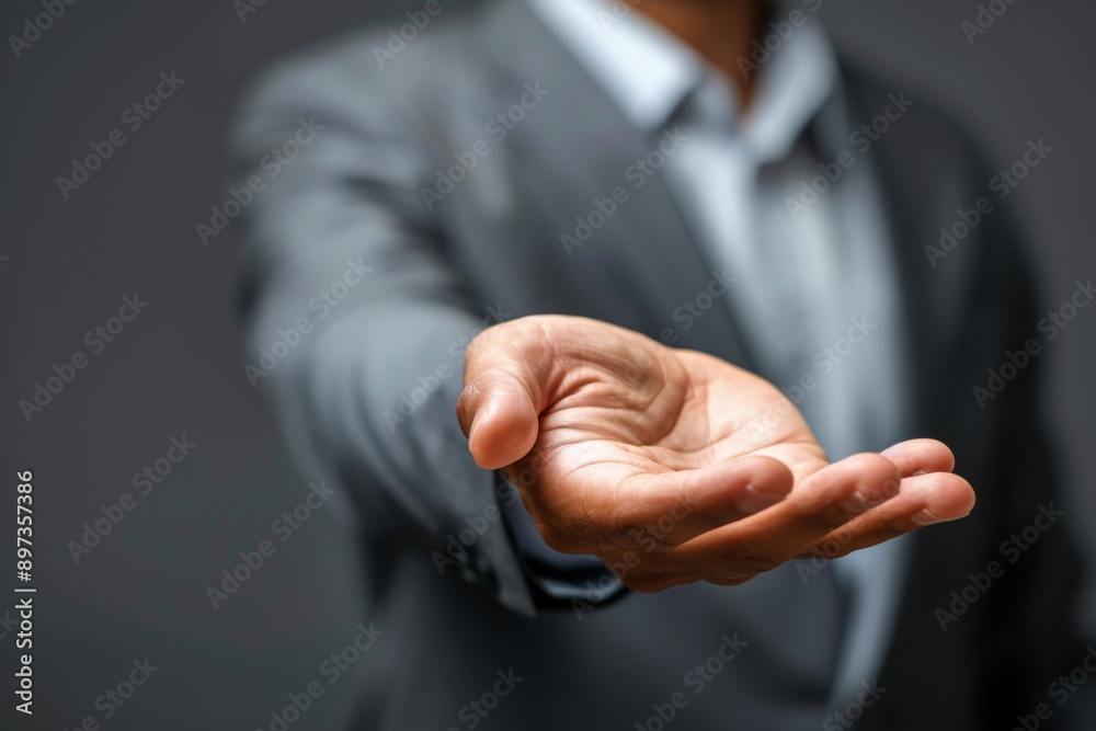 Fototapeta premium businessman hand holding to empty space, front view