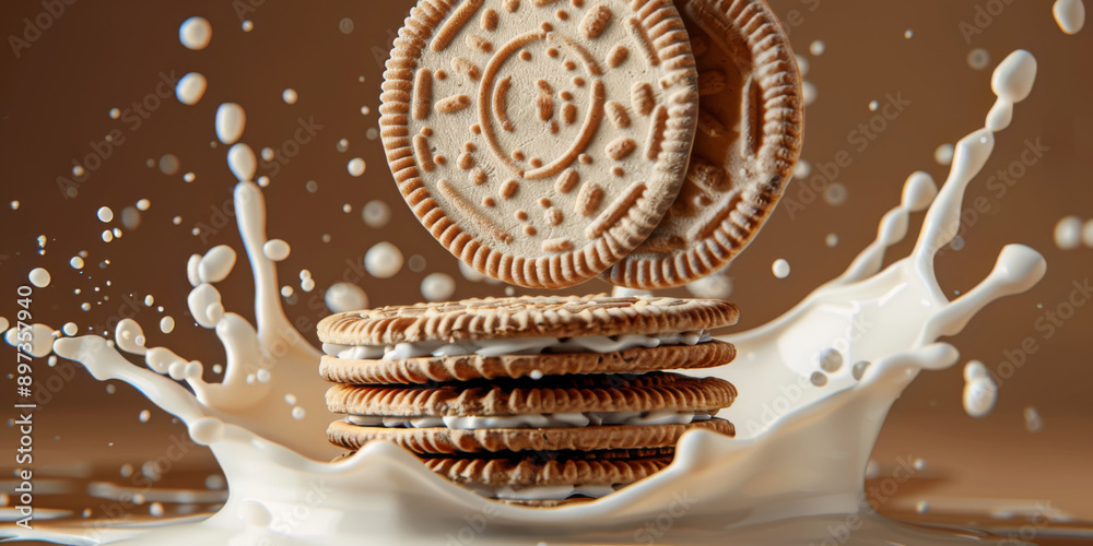 oreao biscuits with milk splash on air. oreao biscuits with milk splash on air.