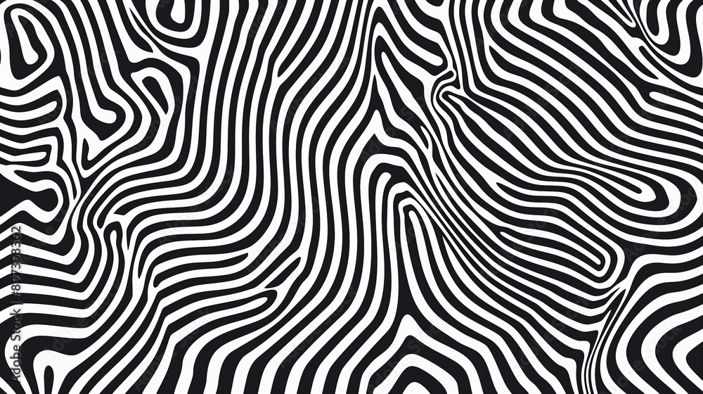 Black and White Abstract Wavy Lines Pattern 