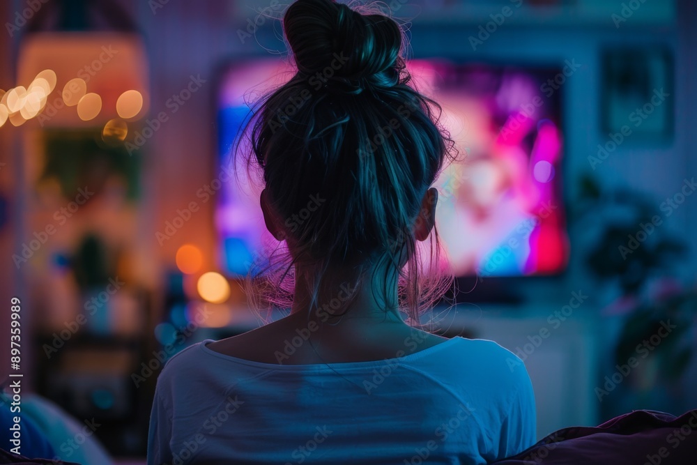 Obraz premium a woman watching a reality TV show higt quality