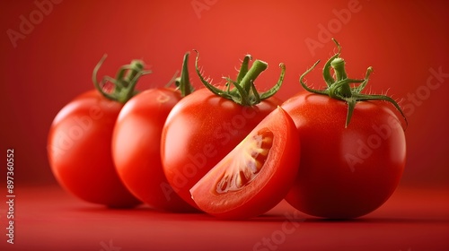 Fresh tomatoes with red background
