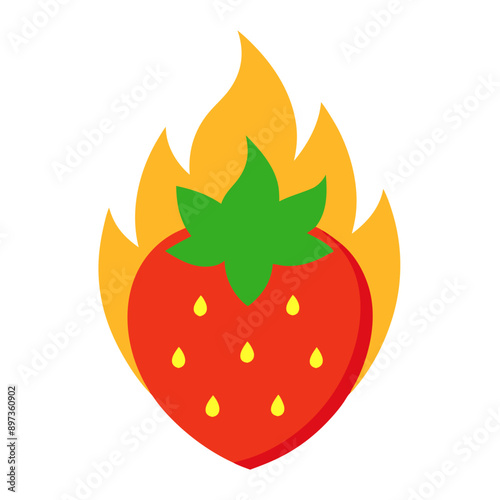 burning fire consumed lone red strawberry, transparent