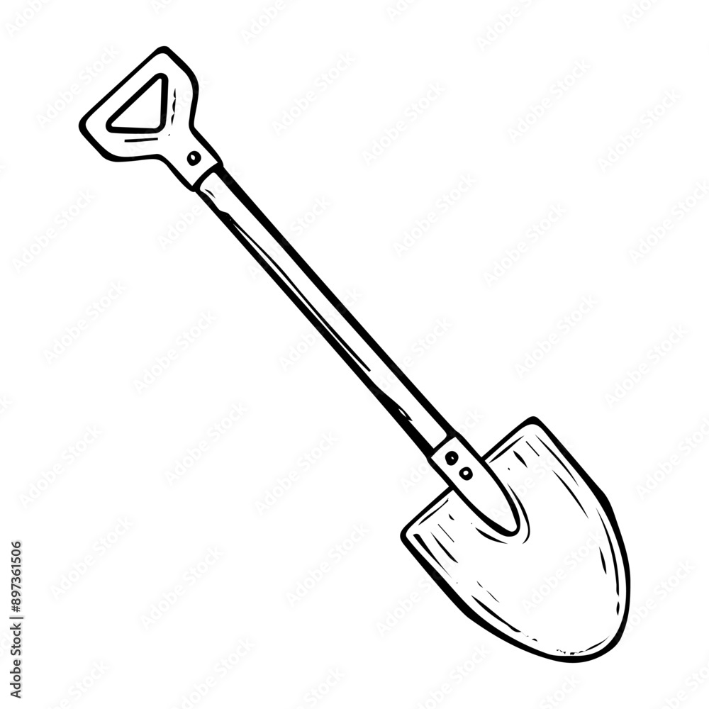 Garden shovel hand drawn in doodle style. Hobby gardening. Working tool for digging earth. Vector line art illustration. Garden shovel hand drawn in doodle style. Hobby gardening. Working tool for digging earth. Vector line art illustration.