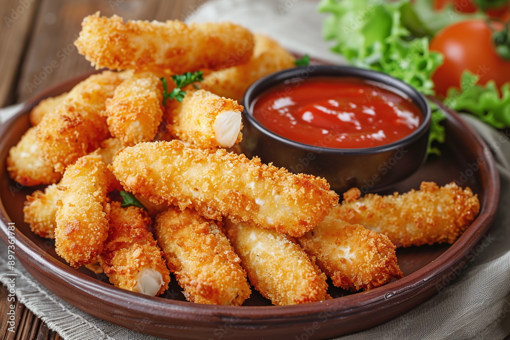 Fictional Mozzarella Cheese Sticks Crisp to Perfection Generated by AI Fictional Mozzarella Cheese Sticks Crisp to Perfection Generated by AI