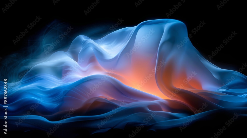 Abstract flowing fabric background with wavy shapes in blue and orange hues Abstract flowing fabric background with wavy shapes in blue and orange hues