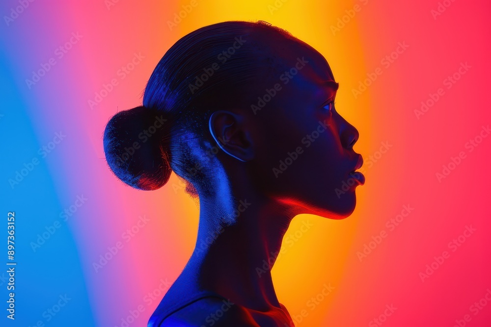 Tense Portrait of Worried Person with Raised Shoulders in Radioactive Hues Tense Portrait of Worried Person with Raised Shoulders in Radioactive Hues