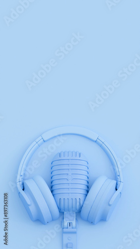 Concept on air. Microphone and headphones. Live on air radio podcast studio microphone. Professional microphone and headphones at the radio station, entertainment and communication concept. 3d render