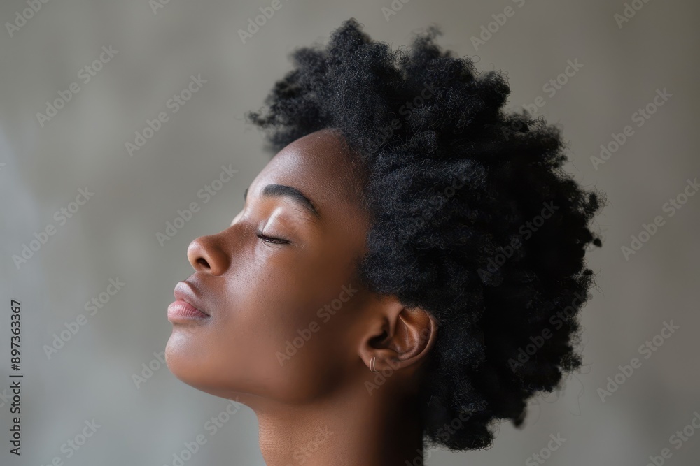 Tranquil Exhale - Profile View of Person Finding Relief in Slate Gray Tones Tranquil Exhale - Profile View of Person Finding Relief in Slate Gray Tones