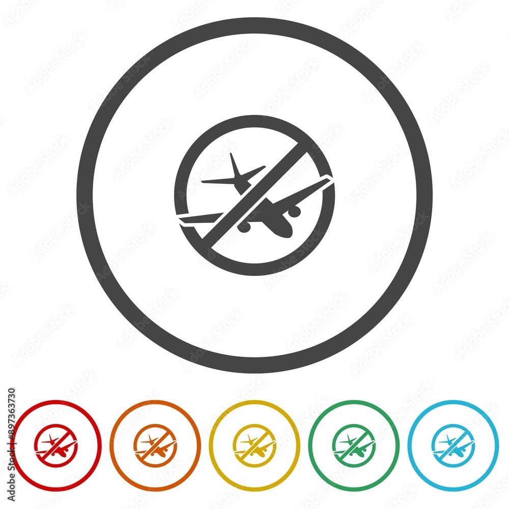 No Airplane sign. Set icons in color circle buttons No Airplane sign. Set icons in color circle buttons