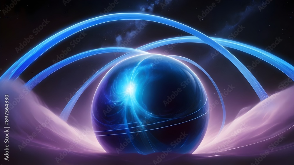 Enchanting blue curves and orb signaling in a starry night sky with violet accents Enchanting blue curves and orb signaling in a starry night sky with violet accents
