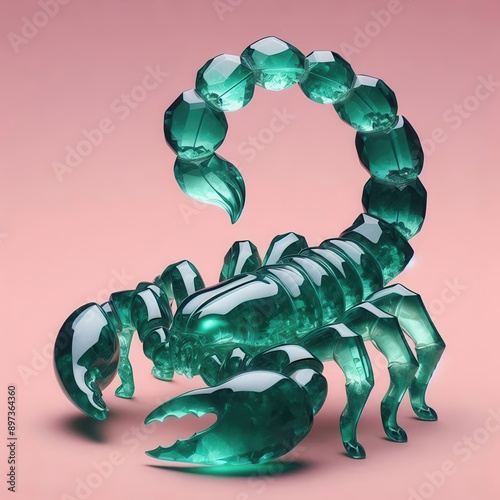 Stunning Artistic Representation of a Transparent Green Scorpion on a Soft Pink Background photo