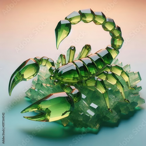 Stunning Emerald Scorpion Sculpture Crafted from Crystals on a Vibrant Background photo