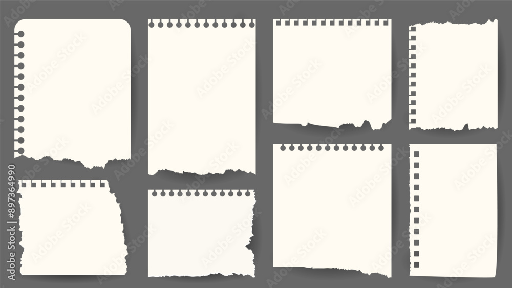 Obraz premium Notebook Paper Page Template Vector Design, Paper message notes isolated on gray background, Vector EPS 10isolated on gray background, Vector EPS 10