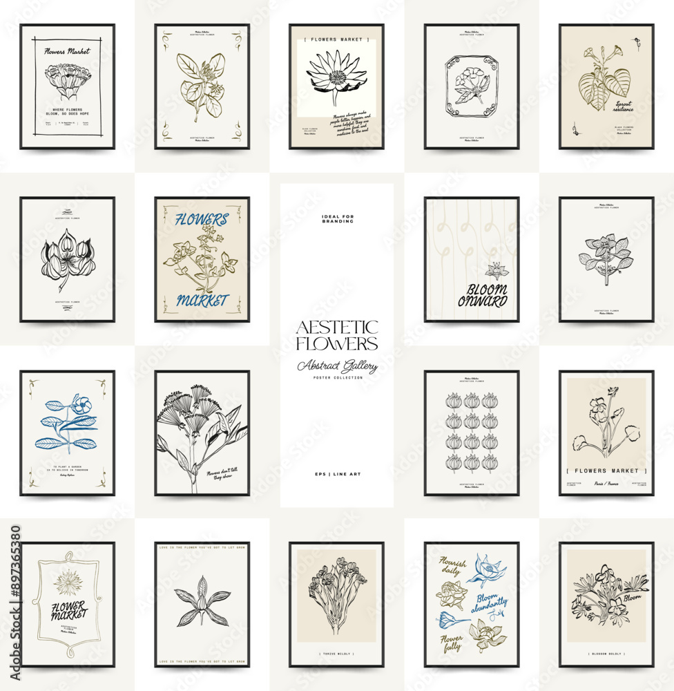 Abstract floral posters template. Modern trendy minimal style. Pink and blue colors. Hand drawn design for wallpaper, wall decor, print, postcard, cover, template, banner. Abstract floral posters template. Modern trendy minimal style. Pink and blue colors. Hand drawn design for wallpaper, wall decor, print, postcard, cover, template, banner.