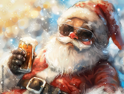 Santa Claus Drinking Beer -...