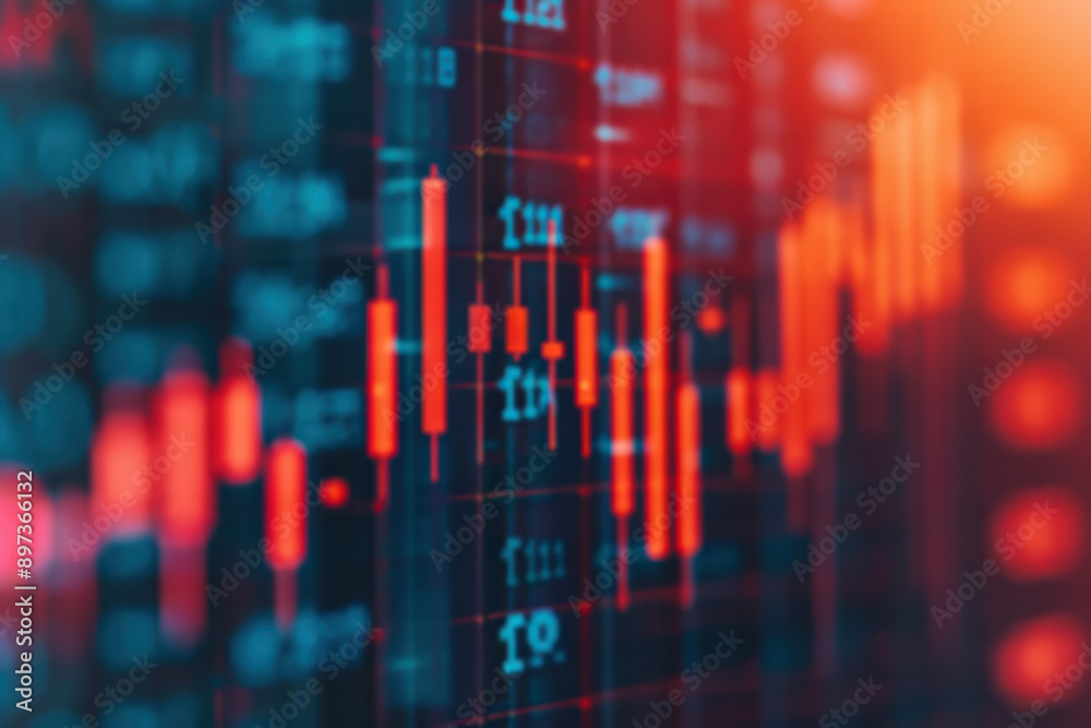 Abstract stock market chart with red and blue candlestick patterns representing financial data, trading analysis, or investment trends. Abstract stock market chart with red and blue candlestick patterns representing financial data, trading analysis, or investment trends.