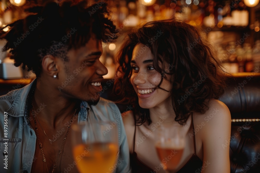 Portrait of a content mixed race couple in their 20s having a romantic date Portrait of a content mixed race couple in their 20s having a romantic date