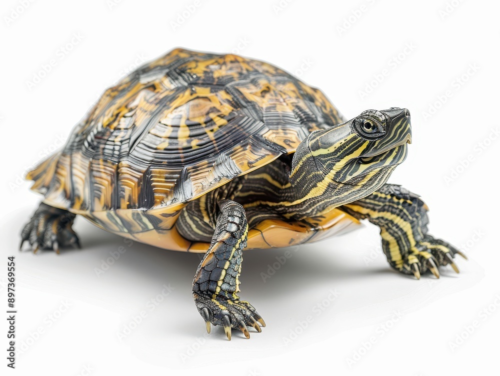 Fototapeta premium Tranquil Water Turtle on White Background