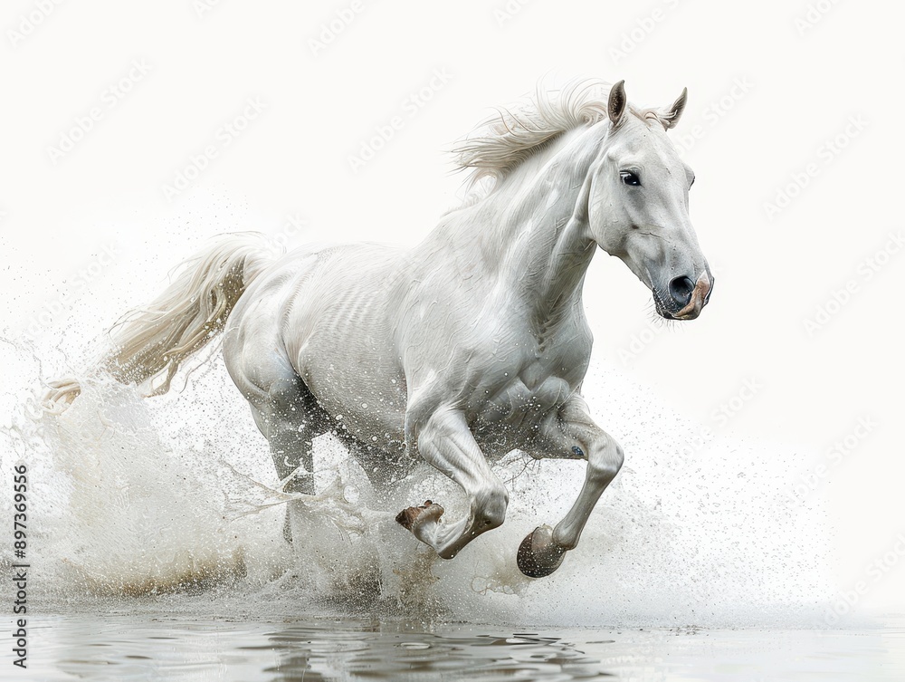 Obraz premium Majestic Water Horse on White Background - Mythical Creature Symbolizing Power and Grace