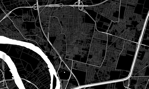 Map of Shubra El Kheima, Egypt. Black and white city map, metropolitan area border.