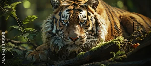 Fototapeta samoprzylepna Huge tiger in green nature habitat