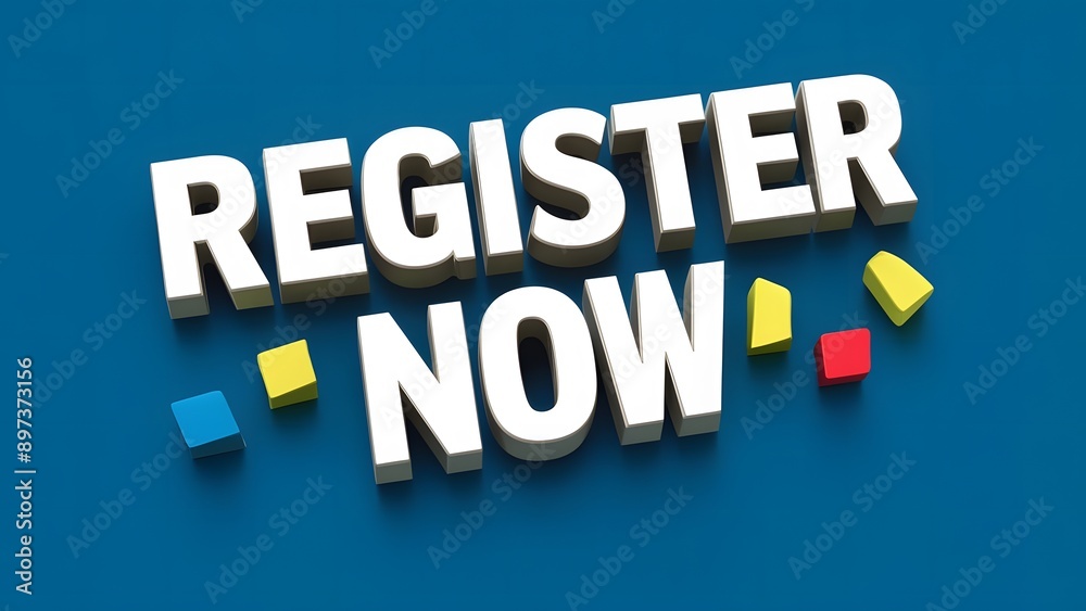 3D Register now text banner 3D Register now text banner
