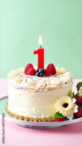birthday cake for celebration kid 1 year with candle