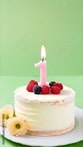 birthday cake for celebration kid 1 year with candle