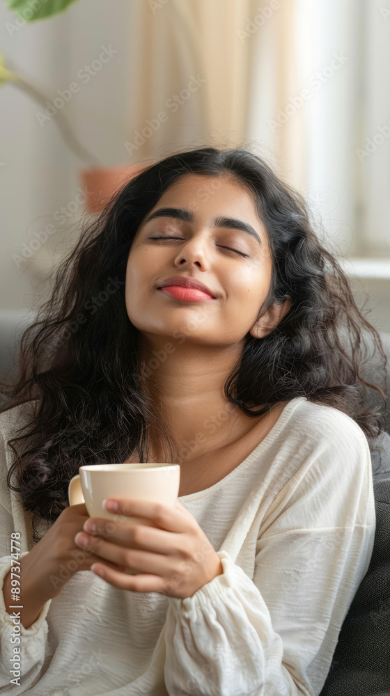 Relaxed young woman enjoying a cup of coffee Relaxed young woman enjoying a cup of coffee