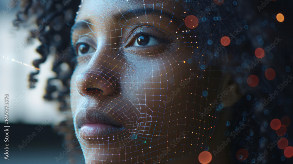 Close-up of a futuristic face with integrated digital technology Close-up of a futuristic face with integrated digital technology
