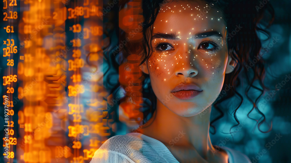 Abstract Cyber Portrait of Woman with Dotted Facial Lights Abstract Cyber Portrait of Woman with Dotted Facial Lights