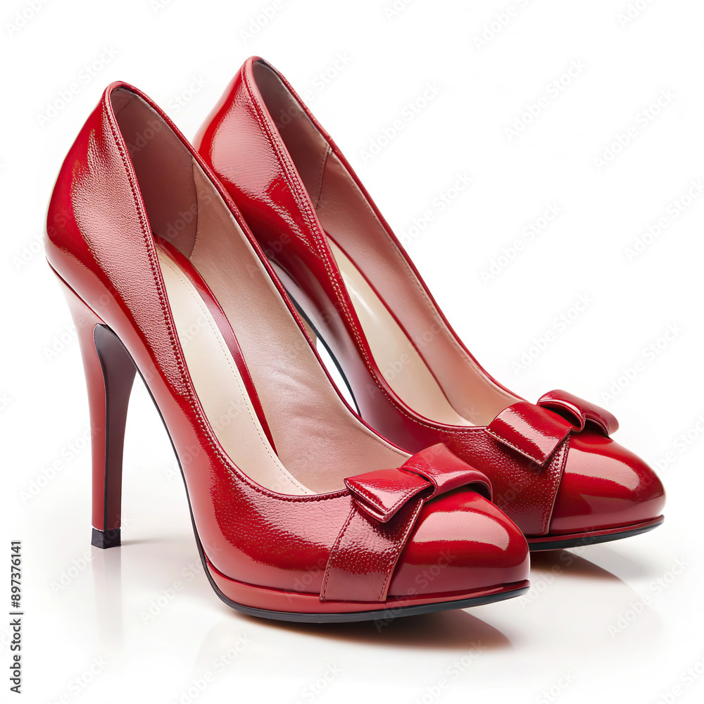 Red patent leather pumps with high heels and decorative elements Red patent leather pumps with high heels and decorative elements