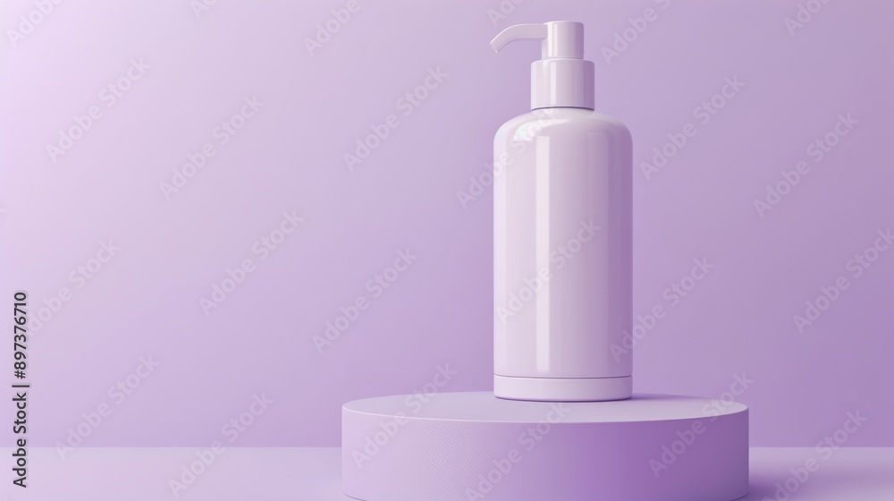 purple pastel background, white lotion bottle on a platform, professional photo, flat lighting purple pastel background, white lotion bottle on a platform, professional photo, flat lighting