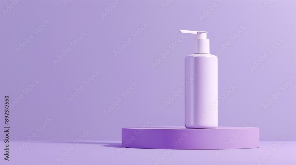 purple pastel background, white lotion bottle on a platform, professional photo, flat lighting purple pastel background, white lotion bottle on a platform, professional photo, flat lighting