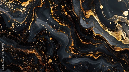 Abstract Black and Gold Swirls
