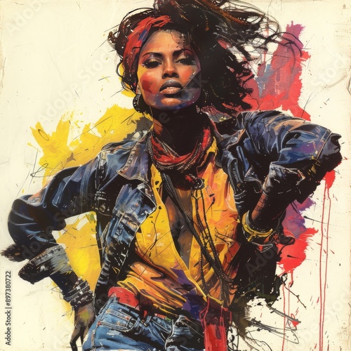 Modern Abstract Portrait of Woman with Red Lips and Sunglasses