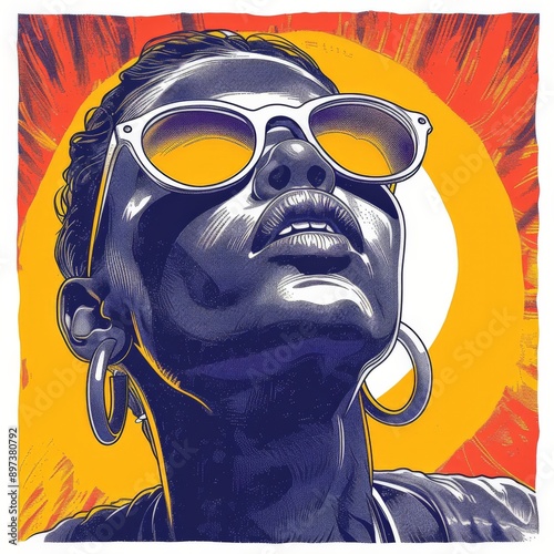 Modern Abstract Portrait of Woman with Red Lips and Sunglasses