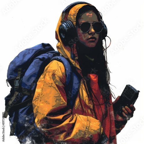 Stylish Woman with Headphones and Sunglasses Illustration
