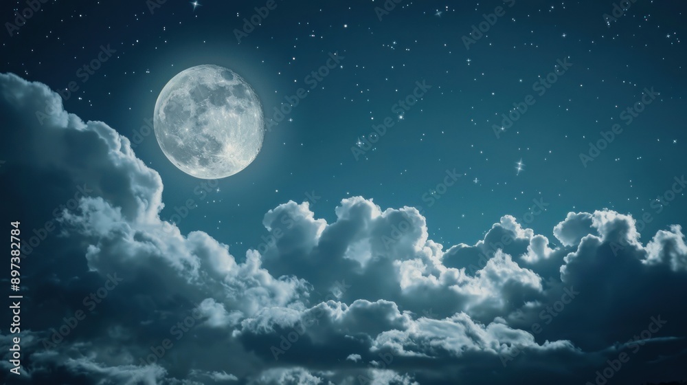 Night Sky with Full Moon and Stars Background Night Sky with Full Moon and Stars Background