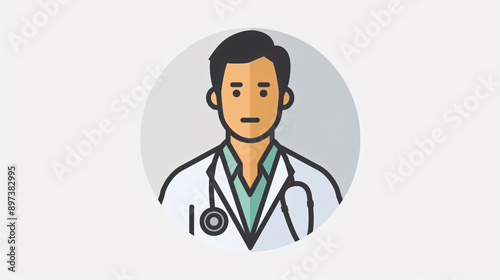 Flat Icon of Doctor on White Background