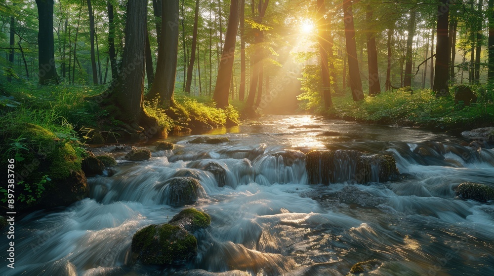Enchanting Forest Stream at Sunrise Enchanting Forest Stream at Sunrise