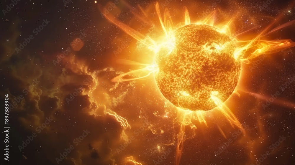 Fototapeta premium Solar Flare Emission from the Surface of the Sun. Concepts of Solar System, Astronomy, open space, solar activity, Space Weather. Background