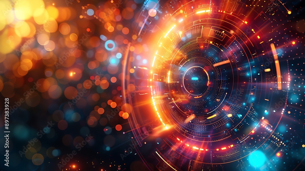 Abstract futuristic background with glowing circles and light streaks. Abstract futuristic background with glowing circles and light streaks.