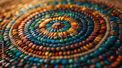 A Close-up Shot of a Vibrant ethnic medicine wheels, diverse native healing circles