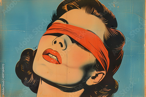 vintage illustration of woman with red blindfold