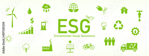 Background Banner for Sustainability development, ESG, green energy, sustainable industry, ecological production concept. Environmental, Social, Corporate Governance