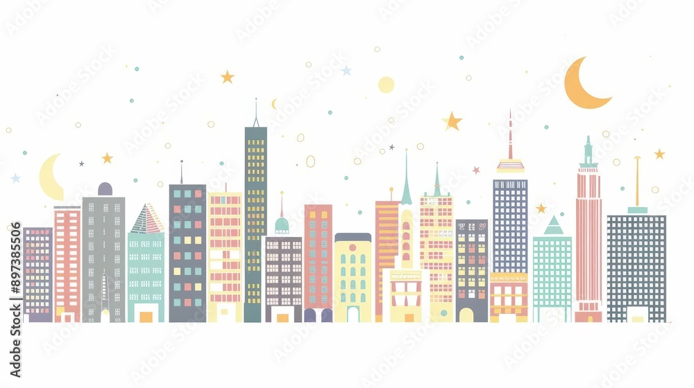 A cute cartoon Style ofA dynamic night skyline of a major city with illuminated buildings and bustling streets A cute cartoon Style ofA dynamic night skyline of a major city with illuminated buildings and bustling streets