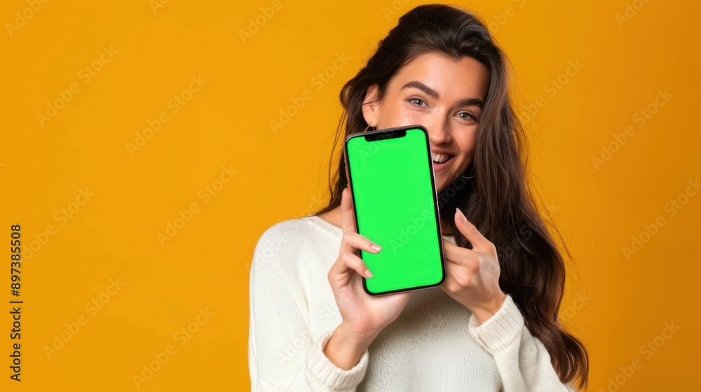 Woman Holding Smart phone with Chroma Key Green Screen Woman Holding Smart phone with Chroma Key Green Screen