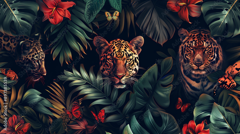 Jungle pattern background wild animals with rich dark colors. Jungle animals patterned texture or background Jungle pattern background wild animals with rich dark colors. Jungle animals patterned texture or background